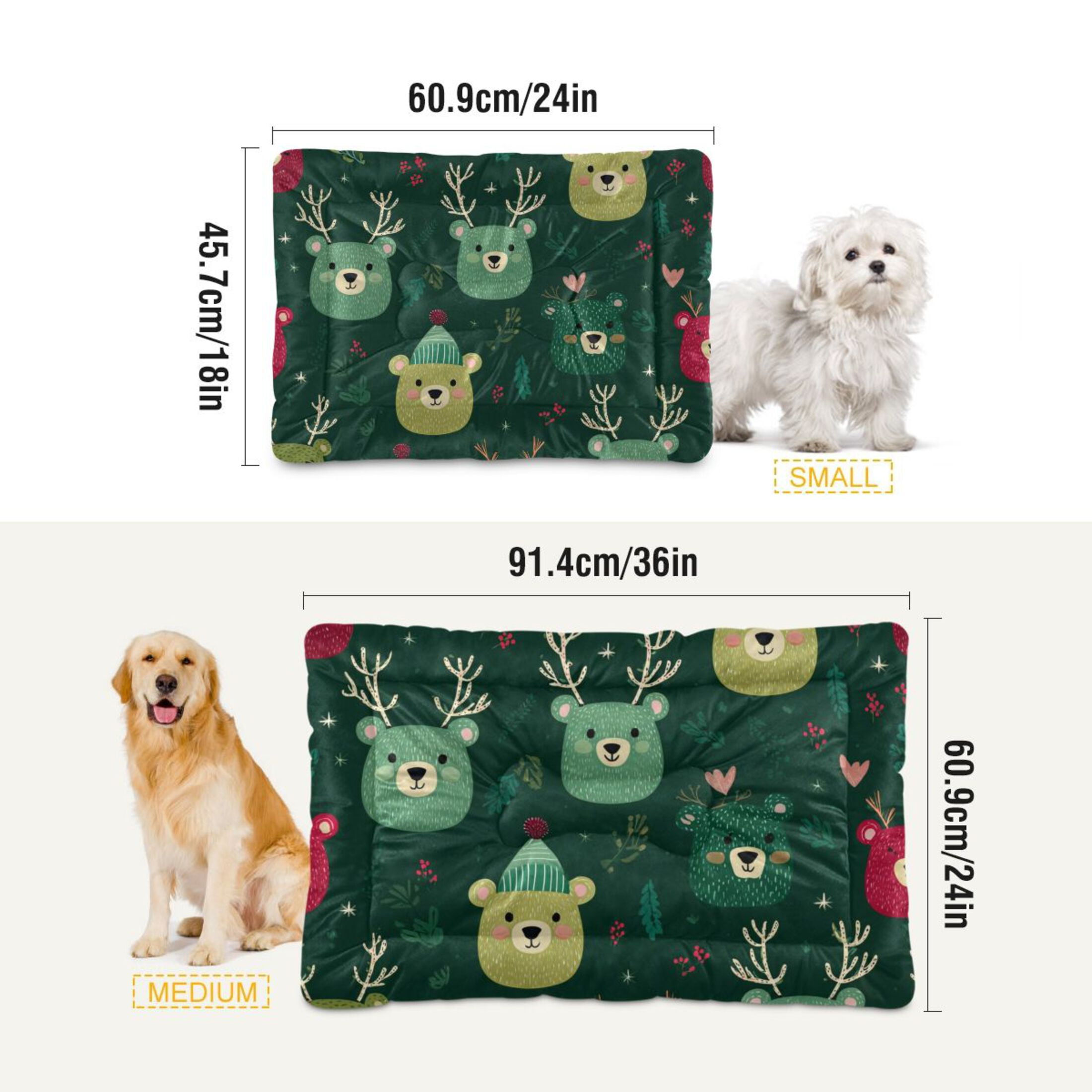 Cozy Mat Pet Bed Indoor Outdoor Warm Soft For Cat Dog Puppy(S/M) Bear Faces in Green