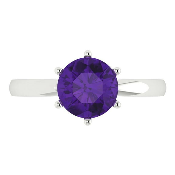 2 ctw Solitaire Anniversary Ring for Women | Round Cut Natural Amethyst | Hyperallergenic Solid 18K White Gold