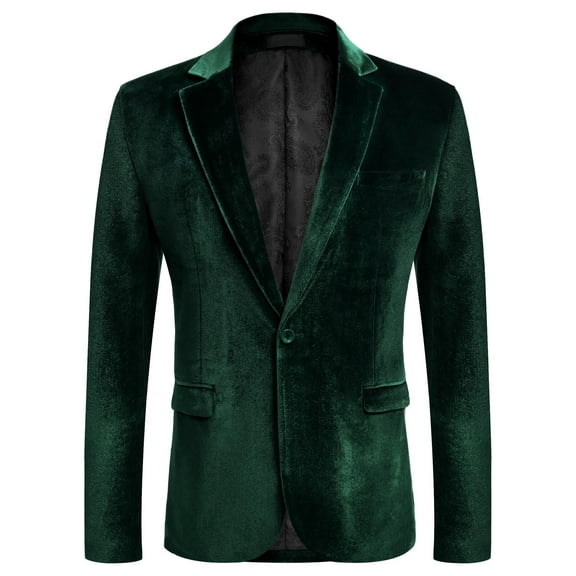COOFANDY Men's Velvet Tuxedo Jacket - One Button Notched Lapel Velour Suit Jacket for Prom Wedding