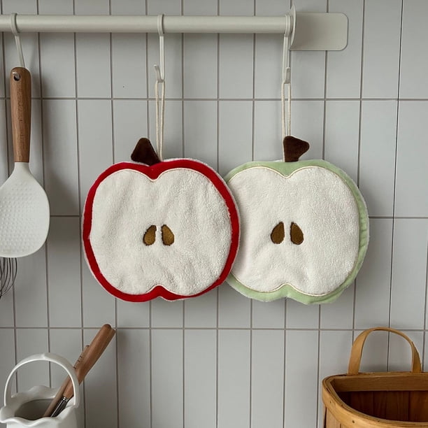 Toalla de mano de manzanas y frutas | Toalla de cocina colgante para niños y adultos | Microfibra súper absorbente | Sin desprendimiento | Suave no irritante | 22x18cm | Lindo patrón de manzana