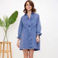 thumbnail image 2 of Vestido camisero vaquero de una sola botonadura para mujer, informal, holgado, sencillo, retro, para ir al trabajo, para otoño e invierno, nuevo, 2 of 5