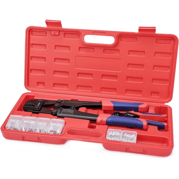 Wire Rope Crimping Tool Kit with Swager, and Loop Sleeves 3/64'',1/16'',5/64'', 3/32'',7/64'',1/8'', for Mono Fishing Line, Railing, Sling