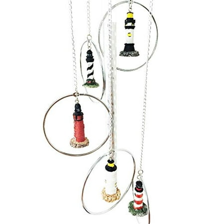 Five World Famous Light Houses In Rings Decor Resonant Relaxing Wind Chime Patio Aluminum And Resin Construction