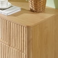 thumbnail image 6 of EHANCIS Oak Mid Century Modern Nightstand, 3 Drawer Fluted Wooden Bedside Table with Metal Handles, Storage Side Cabinet for Bedroom Living Room Hallway(Set of 2), 6 of 7