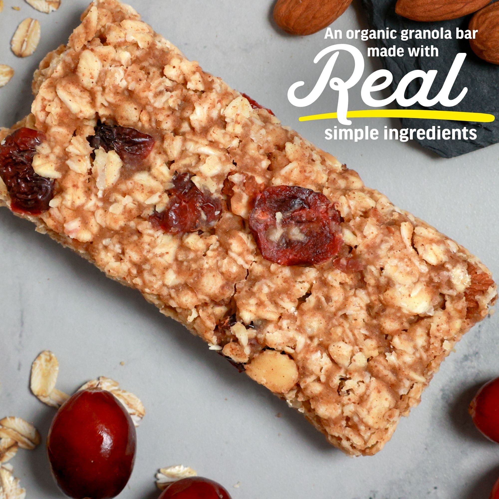 Kate’s Real Food Organic Granola Oatmeal Cranberry & Almond All Natural Energy Bars - Non GMO, Soy Free, Whole Grain, and Made with Gluten Free Oats - 12 count