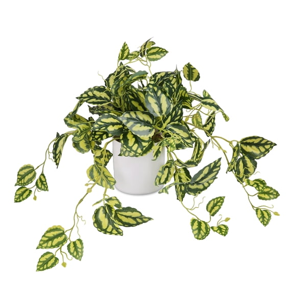 PARMPH Artificial Desk Plants with Imitation Ceramic Pot, Realistic Faux Pilea Notata Potted Plants Greenery for Home Office Shelf Indoor Outdoor Decor (1 Pack)