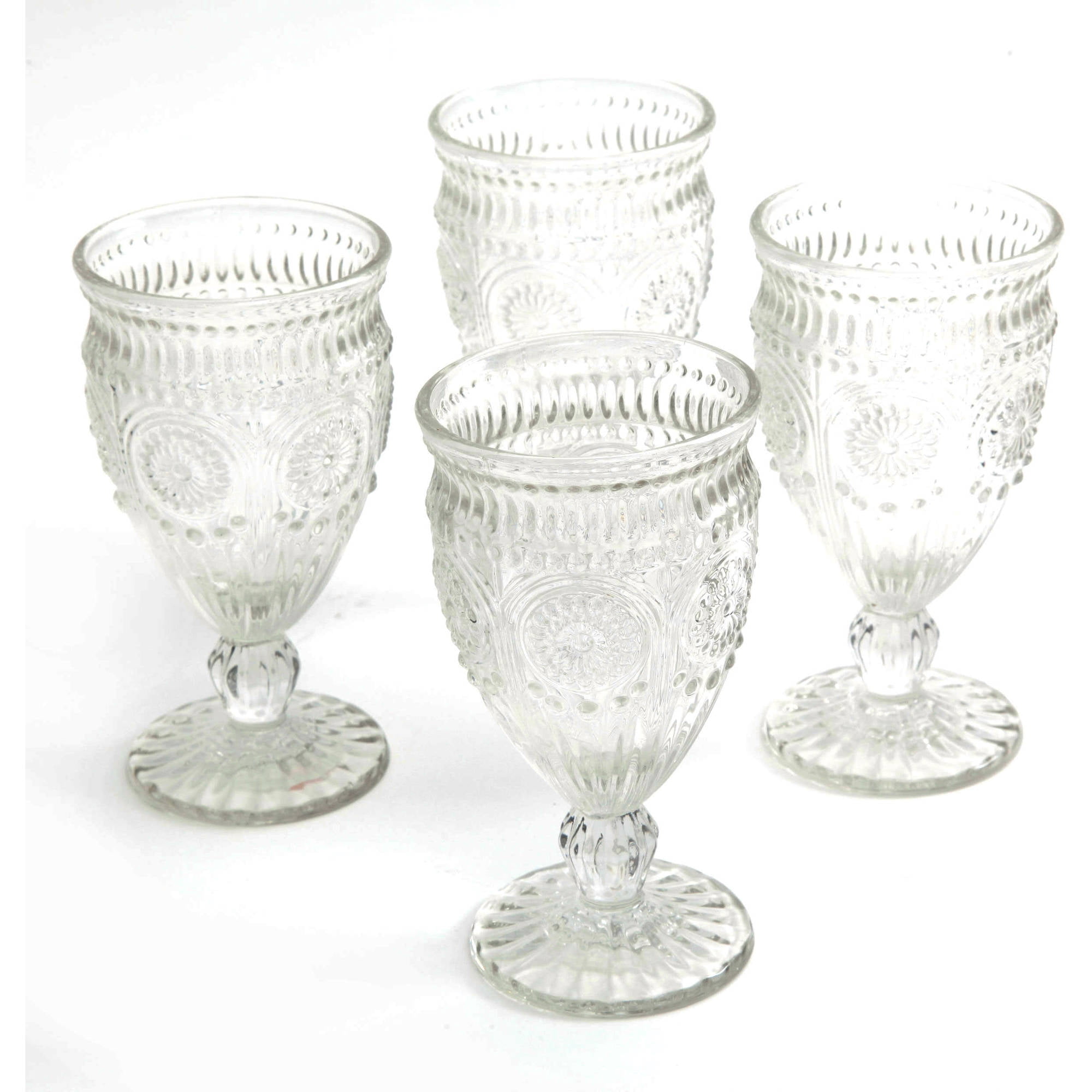 The Pioneer Woman Adeline Embossed 12Ounce Footed Glass Goblets Set of
