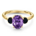 thumbnail image 3 of Gem Stone King 10K Yellow Gold Purple Amethyst and Black Onyx Engagement Ring for Women | 2.04 Cttw | Oval 9X7MM | Gemstone February Birthstone | Size 7, 3 of 6