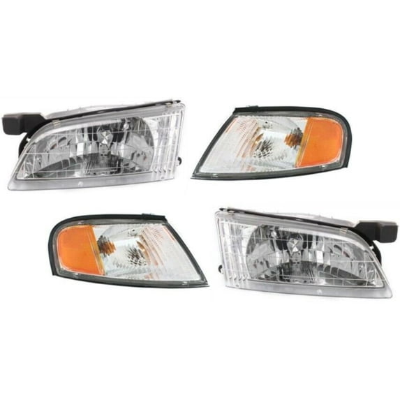 Headlights Headlamps and Corner Lights Kit LH and RH Pair Set For 1998-99 Altima