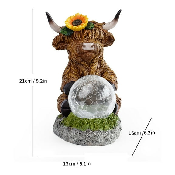 YiJuHui 1pcs Highland Cow Outdoor Statue with Solar Transparent Ball for Garden Outside Yard Lawn Decor Highland Cow Figurine Porch Patio Balcony Home, Birthday Gifts for Mom Women