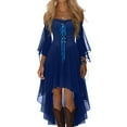 thumbnail image 7 of WTOBBY Women's Casual Elegant Gothic Court Dress for Halloween Featuring Cold Shoulder Neckline, Flutter Sleeves, Irregular Hem, and Solid Color in Soft Chiffon Material ,Blue 3XL, 7 of 7