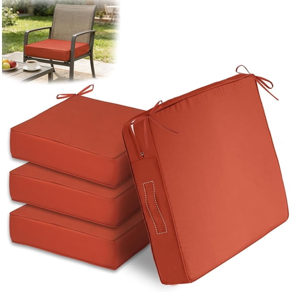 18x16 Outdoor Chair Cushions Set of 4,Furniture Cushion,Brick Red | 4" thick 30D ,Removable Cover & Fixed Straps,for Outdoor Patio Furniture,Couch Sofa,Kitchen Chair,Fade-resistant