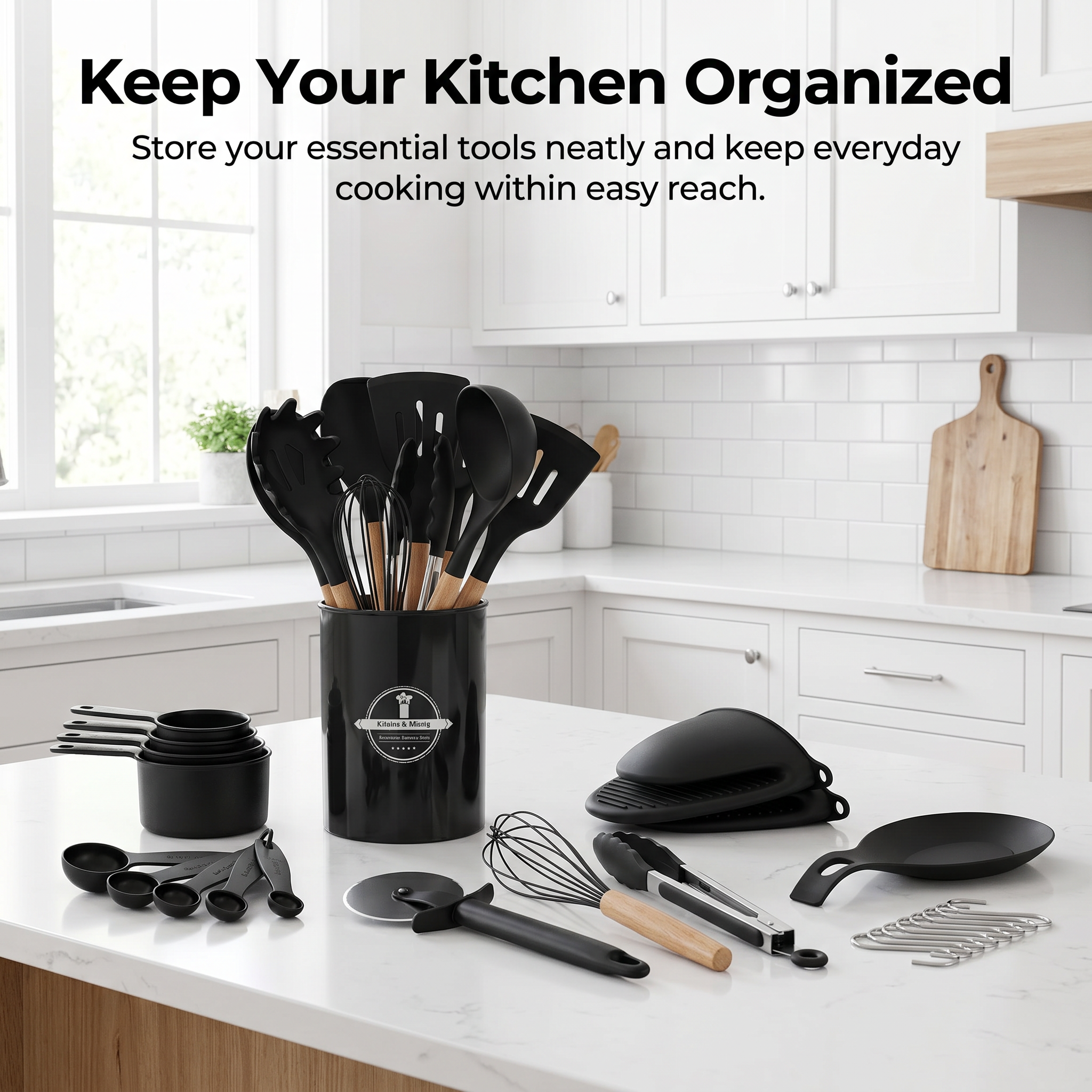 NULAS 37-Piece Silicone Utensil Set With Holder, Black photo 4