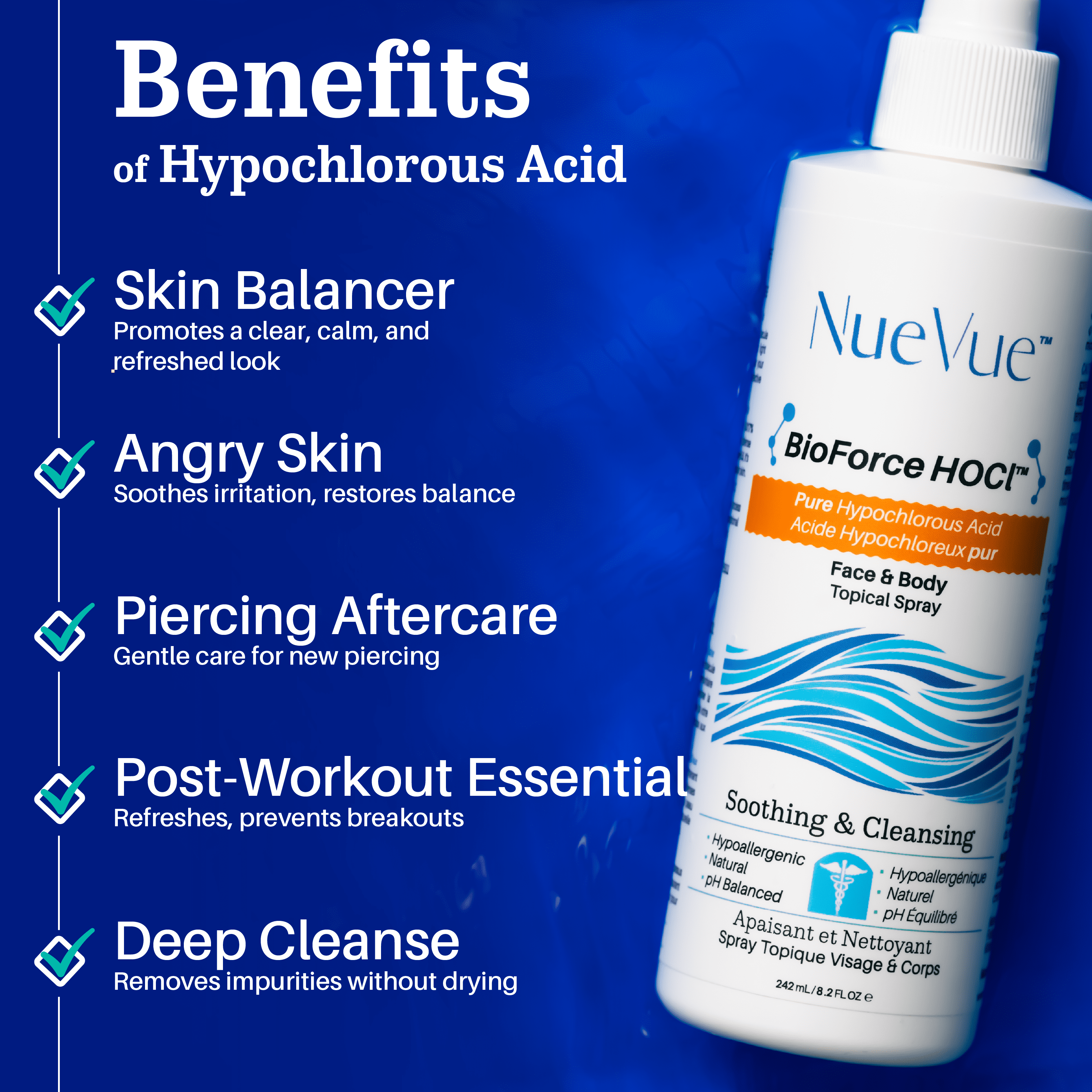 BioForce HOCl Hypochlorous Acid Spray Refill 33 oz – Face & Body, Acne & Eczema Care, pH-Balanced