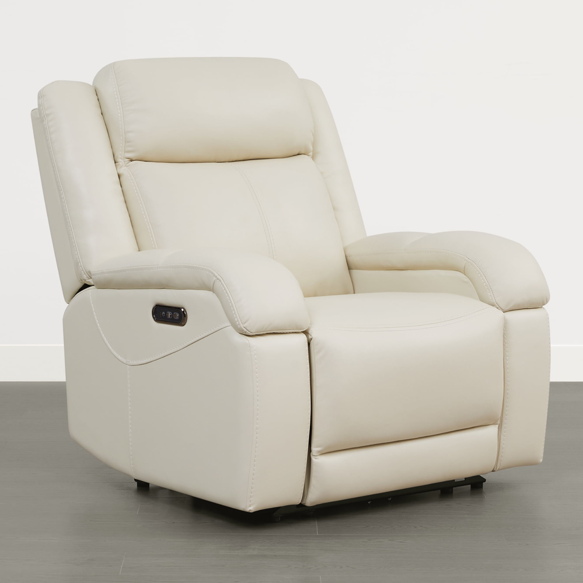 Spruce & Spring Genuine Leather Wall Hugger Power Recliner with Dual Motors, Cream-Medium