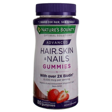 Nature's Bounty Advanced Hair, Skin, Nails, 2X Biotin, 80 Strawberry Gummies 1 ea (Pack of 2)