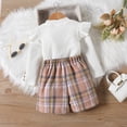 thumbnail image 3 of Fortune 1-6Y Kid Girls Clothes Sets 2pcs Ruffles Long Sleeve Pullover Ribbed Tops Plaid Printed Shorts, 3 of 7