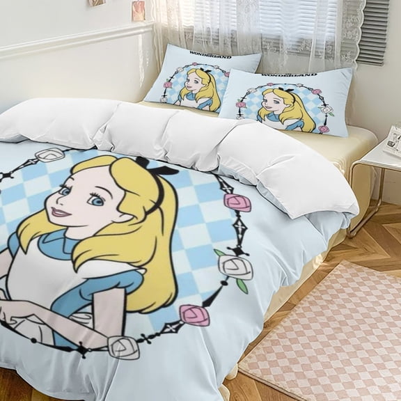 Alice in Wonden-Lan 3 Piece Comforter Bedding 1 Set Super Soft Quilt Cover with 2 Pillowcases Funny Merch Movie Fans Gifts for Girls Boys Kids Adults 86"×70"