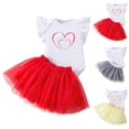 thumbnail image 4 of adviicd Ensemble 2 Pcs pour Filles Tout-Petits Haut à Manches Courtes à Volants et Jupe Boutonnée Rouge, 24m, 4 of 5