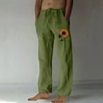 thumbnail image 4 of Penkiiy Mens Linen Drawstring Pants Elastic Waist Lightweight Trouser Loose Plus Size Trouser Fashion Beach Pockets Pant 2XL Army Green, 4 of 4