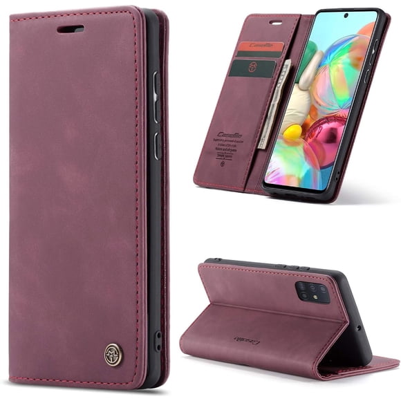 Funda de cuero para Samsung Galaxy A31, funda tipo cartera de cuero, diseño clásico con ranura para tarjetas y cierre magnético, funda plegable para Samsung Galaxy A31