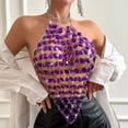 thumbnail image 2 of Kilaqueen Tank Tops for Women Sparkly Gemstones Splicing Halter Chain Top Rhinestone Nightclub Club Party Rave Crop Vest, 2 of 8
