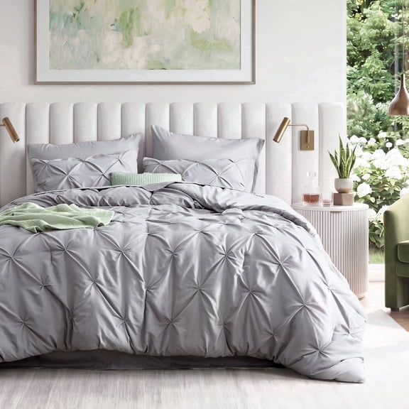 U by Bedsure Queen Comforter Set Grey, Summer Deal Bed in a Bag Queen Size Bedding, 7 Pieces Pinch Pleat All Season Comforter with Sheets, Pillowcases & Shams
