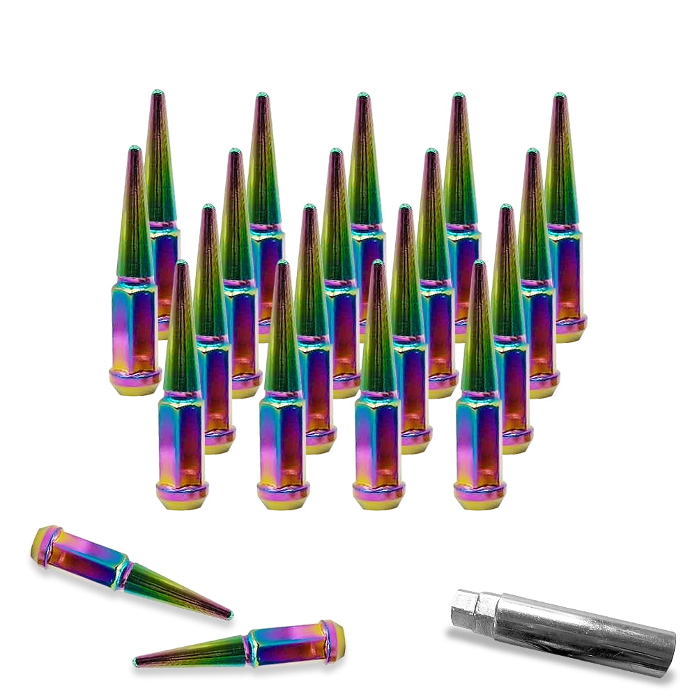 24pc Spike Lug Nut 14x2 Black 4.4 Tall Offroad Extended Metal Lugs Premium