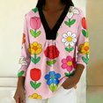 thumbnail image 2 of MEICHEN Women's Elegant Retro Art Print V Neck Loose Mid Length Sleeve Top Summer T Shirts for Women, 2 of 5