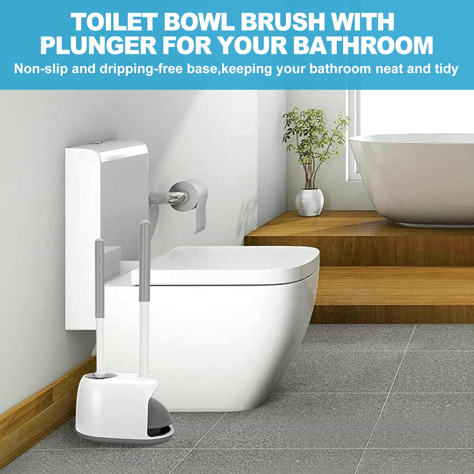 AVOXEZOR Toilet Brush and Plunger Set, Toilet Plungers for Bathroom Heavy Duty Toilet Bowl Brush and Holder Hidden Toilet Plunger and Brush Set for Deeply Cleaning