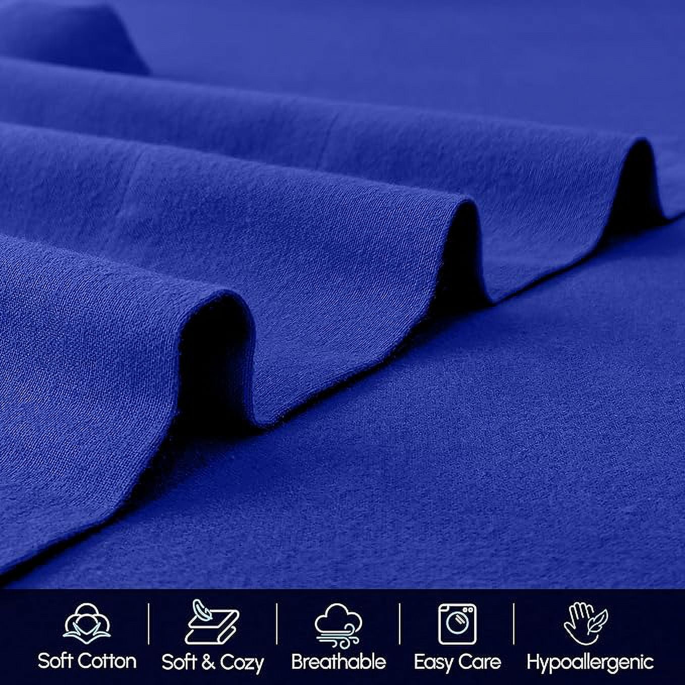 4-Piece Cotton Flannel Sheet Set, Deep Pocket Fitted, Twin, Royal Blue