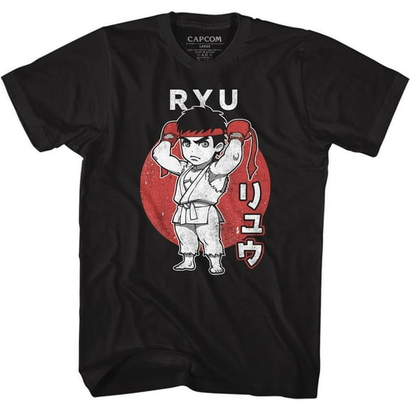 Street Fighter Chibi Ryu Black Adult T-Shirt
