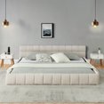 thumbnail image 2 of Grounded King Size Bed Frame, Upholstered Chenille Platform Bed Frame with Tufted Headboard and Wooden Slats Support, No Box Spring Needed, Beige, 2 of 9