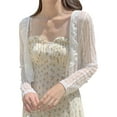 thumbnail image 2 of Top corto con lazo en la parte delantera, blusa elegante con ribete de volantes, encaje suave, manga larga, blusa con lazo en la parte delantera para verano, 2 of 8