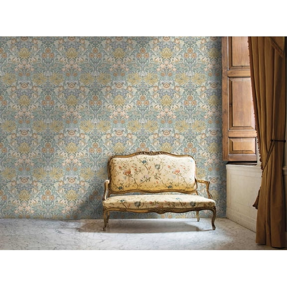 Aqua Multi Elegant Floral Damask Print Non Woven Non-Pasted Textured Wallpaper 57 Sq. Ft.