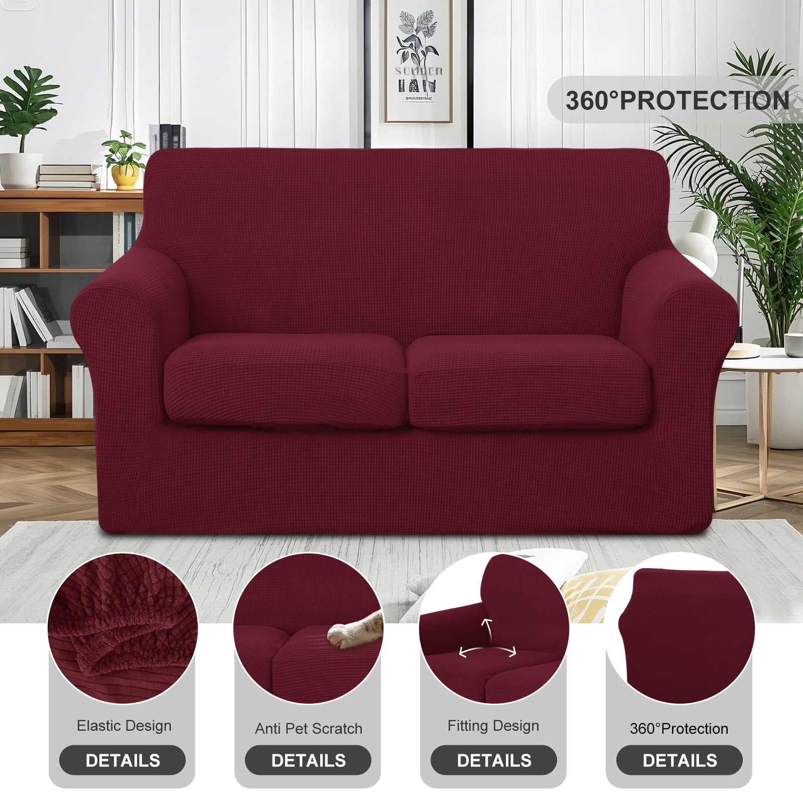 Luxshare Home Stretch Loveseat Cover for Soft Protector Couch Cover,Sofa Covers Washable Pet Friendly Non Slipcover(Loveseat/Burgundy)
