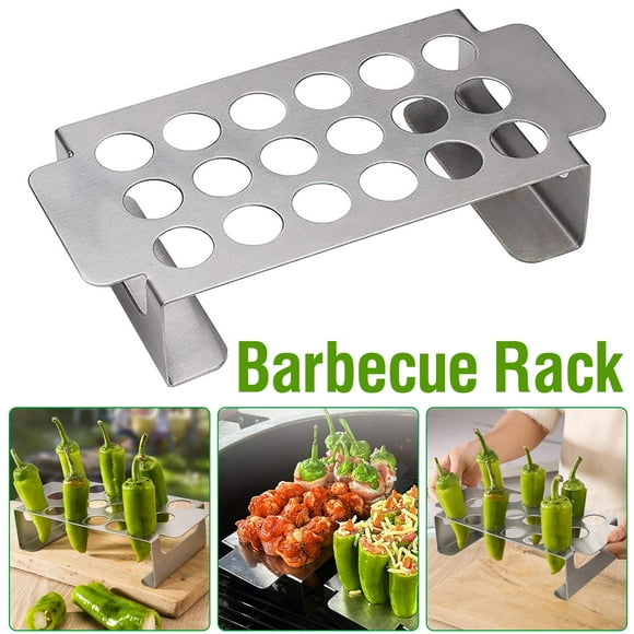 TIMIFIS Bbq Grill Multifunctional Grill Grill Chicken Leg Grill Stainless Steel Grill,Stainless Steel Pepper Barbecue Rack, 18 Hole Barbecue Tool Rack Kitchen Gadgets