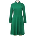 thumbnail image 2 of Afinprain Womens Long Sleeve Clergy Dress with Tab Collar and Belted A-Line Church Dress, 2 of 6