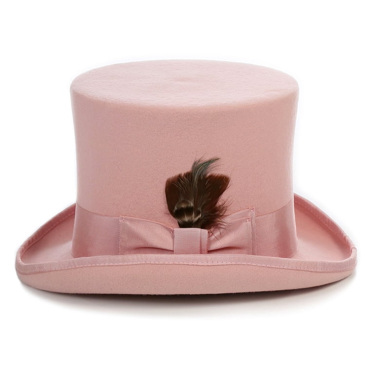 Ferrecci Satin Lined Pink Wool Top Hat with Grosgrain Ribbon  display picture 1