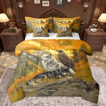 Castle Fairy Boys Girls Safari Wolves Eagle Bedding Comforter Set 7-Piece,Jungle Mountain King Bedding Sets,Woodland Animal Ultra Soft Bed Sheets,Ultra Soft Home Decor,Reversible