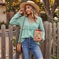 thumbnail image 5 of Retro Fringe Long Sleeve Tshirt for Women Fall Casual V Neck Raw Hem Soft Beach Shirts Army Green S, 5 of 7