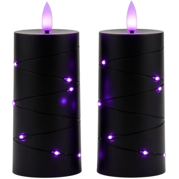 FufuCrick Flameless Candle, 2-Pack 6 inch LED Purple Flameless Candle for Halloween Decor, Electronic Pillar Light for Halloween Party Decorations, Purple