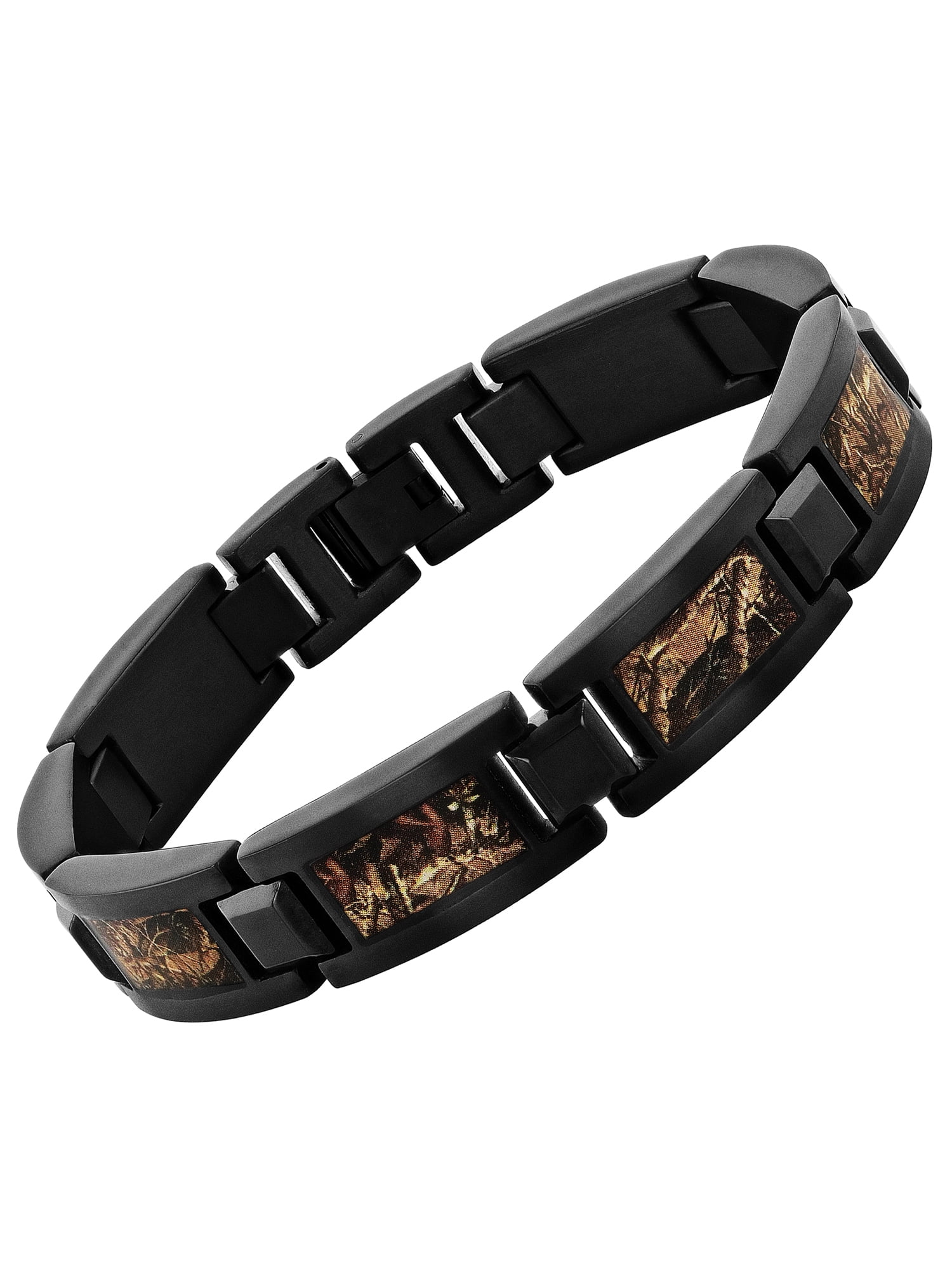Men's Black Stainless Steel & Brown Camo Link 8.5" Bracelet