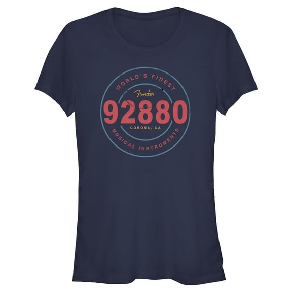 Junior's Fender 92880 Corona, CA Logo  Graphic Tee Navy Blue Large