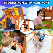 Sportspower Willow Creek Wooden Swing Set with Saucer Swing, Play Fort, Bench with Table, Sandbox, Slide , and Bonus Anchor Kit