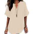 thumbnail image 2 of TGSLY Women's V Neck Tops Lightweight Thin Short Sleeve Blouses Loose Fit Dressy Casual Curved Hem Solid Color Summer Tee Shirts XL, 2 of 10