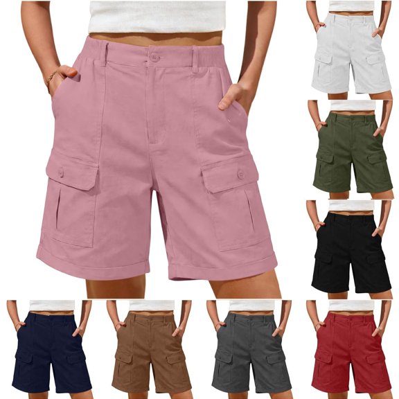 Only Moment Women's Summer Sweat Shorts Polyester-Cotton Blend with Pockets High Waisted Stretch Long Bermuda Shorts for Summer Dressy Casual Athletic Shorts for Women Black,S