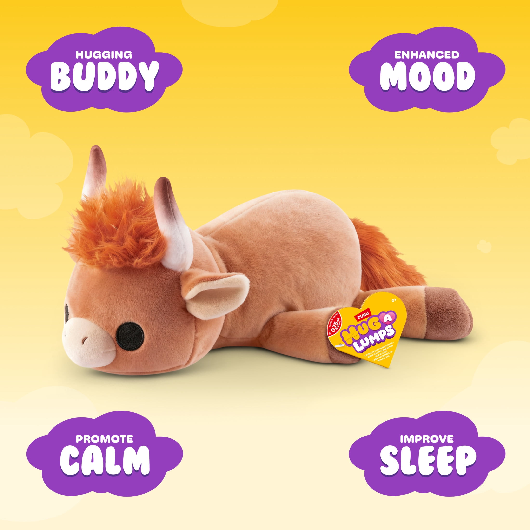 Hug a Lumps Holly the Highland Cow by ZURU - Small 1.65lbs Cuddly Weighted Plush Toy for All Ages