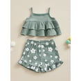 thumbnail image 2 of Toddler Baby Girls Shorts Set, Dual Layer Camisole with Elastic Waist Flower Print Shorts Summer Outfit, 2 of 8