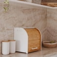 thumbnail image 2 of Bamboo Double Layer Bread Box for Kitchen Countertop, Roll Top Wood, Extra Large Kitchen Storage, Modern Wooden Bin (Black), 2 of 8